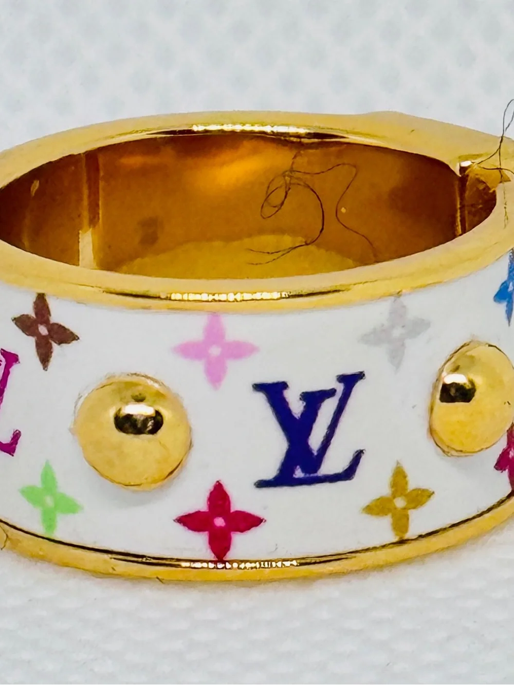 Louis Vuitton x Murakami White Multicolor Monogram Gold Ring sz L